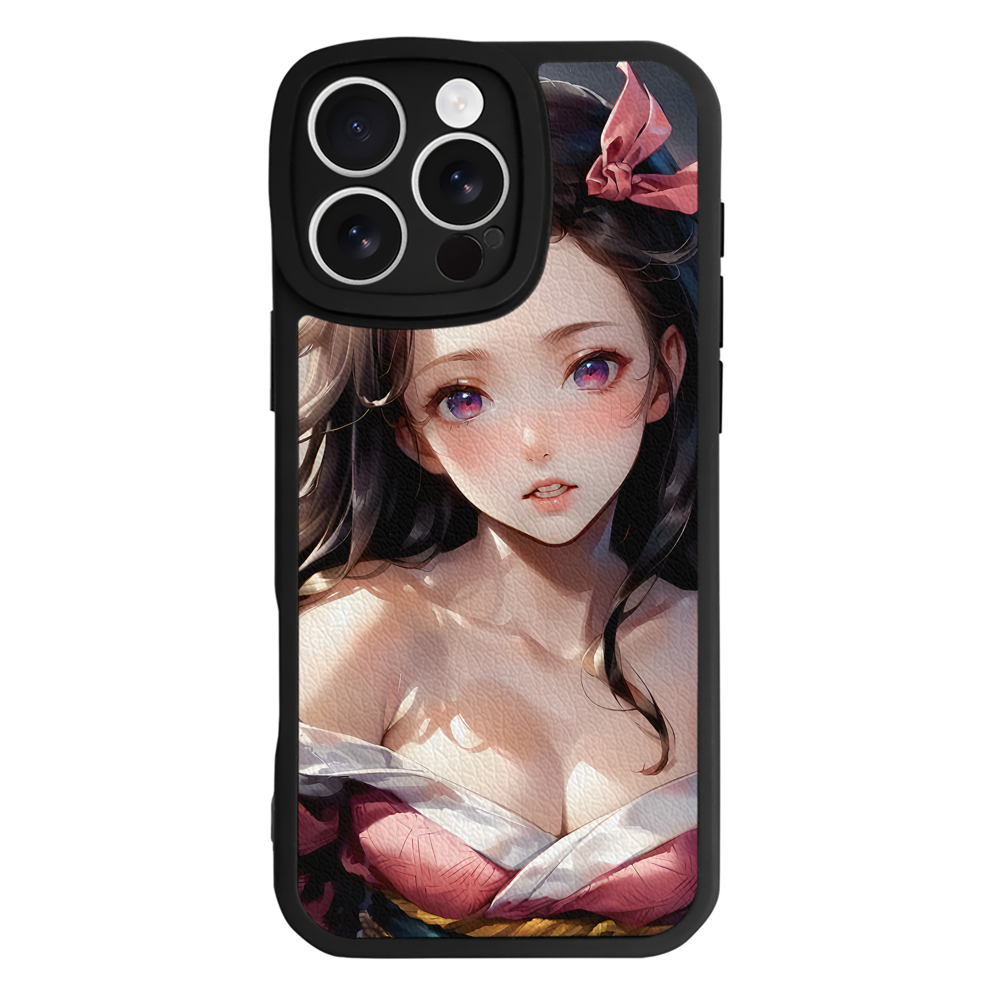 （画像用） 鬼滅の刃（きめつのやいば）竈門 禰󠄀豆子／かまど ねずこ Kamado Nezuko 【iPhone 16シリーズ対応】シリコンスマホケース（レザー調） 材質：シリコン